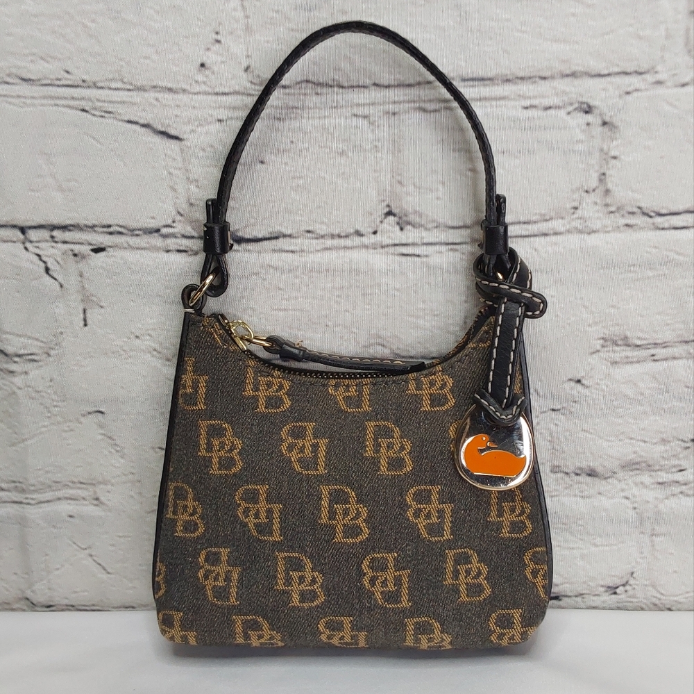 DOONEY & BOURKE VINTAGE DENIM & LEATHER "BITSY BAG" MONOGRAM BAGUETTE DUCK CHARM